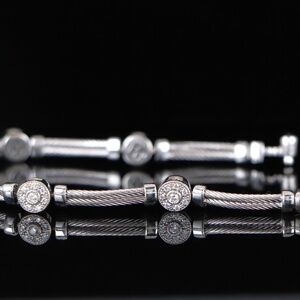 Charriol 18K White Gold Stainless Steel 0.50ct Diamond Cable Wire Bracelet